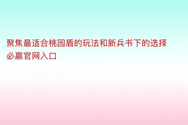 聚焦最适合桃园盾的玩法和新兵书下的选择必赢官网入口